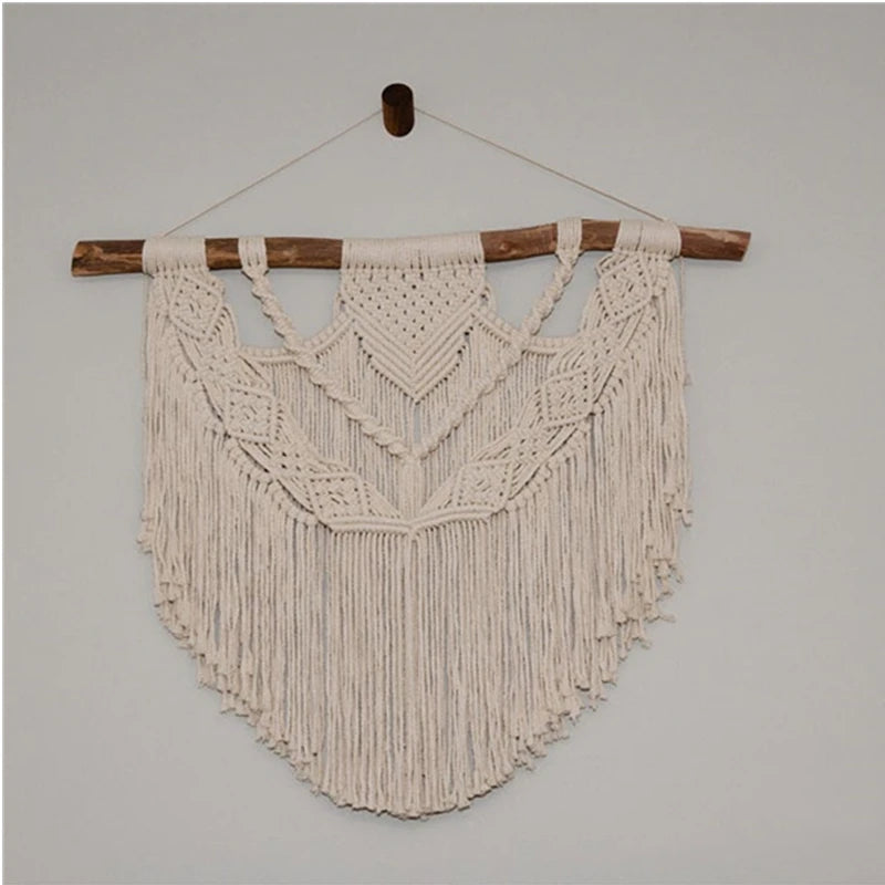 Macramé mural côtier crème tissé main