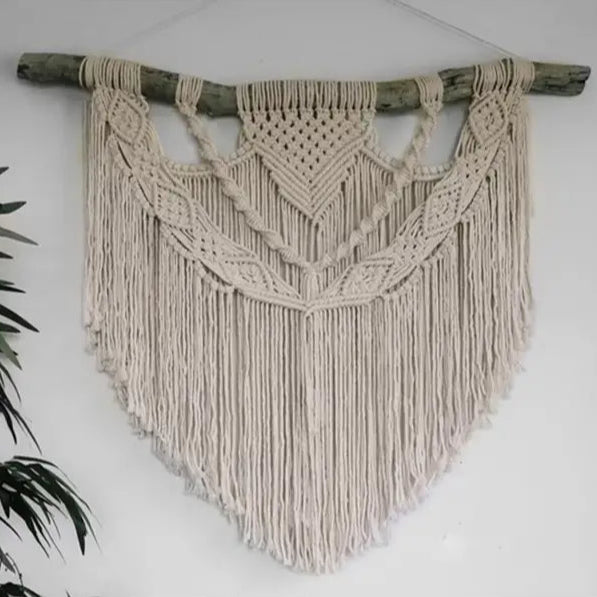 Macramé mural côtier crème tissé main