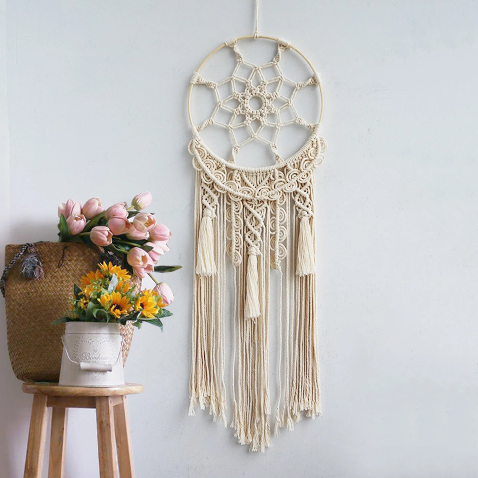 Macramé mural attrape-rêves bohème tissé main
