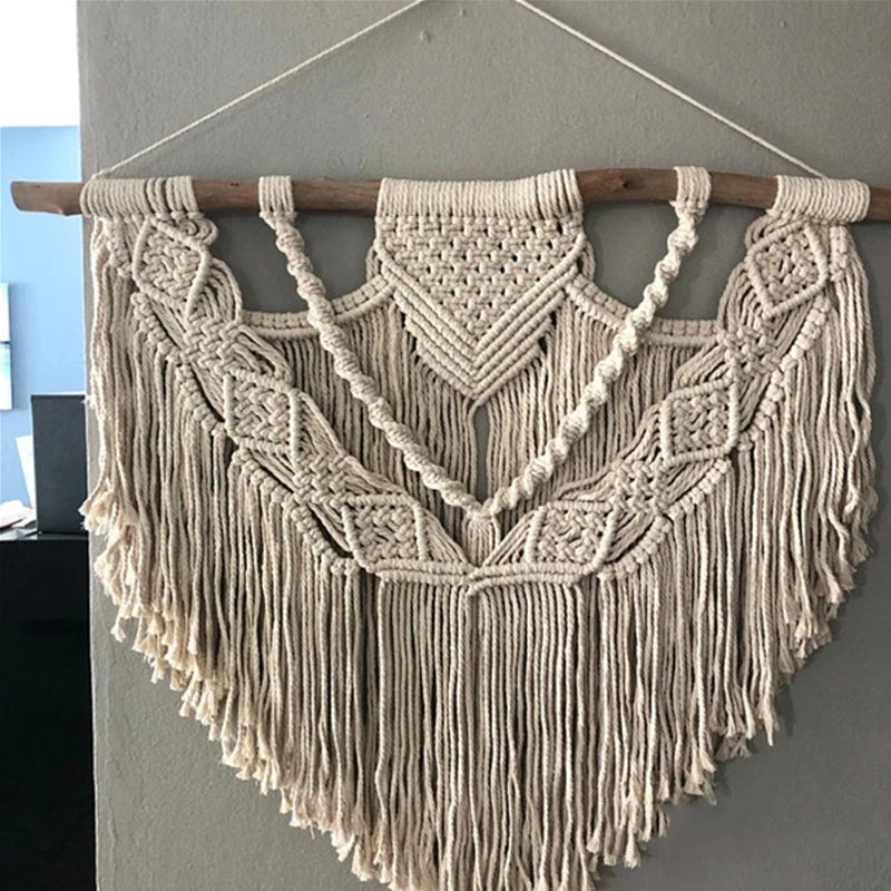 Macramé mural côtier crème tissé main