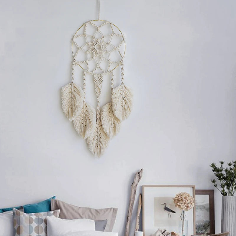 Macramé mural attrape-rêves bohème tissé main