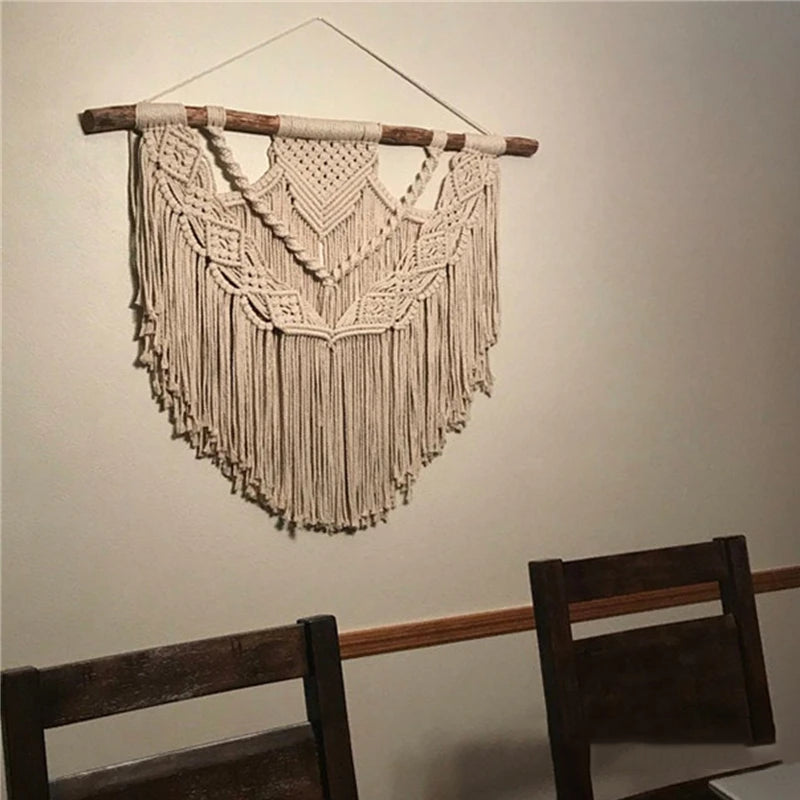 Macramé mural côtier crème tissé main