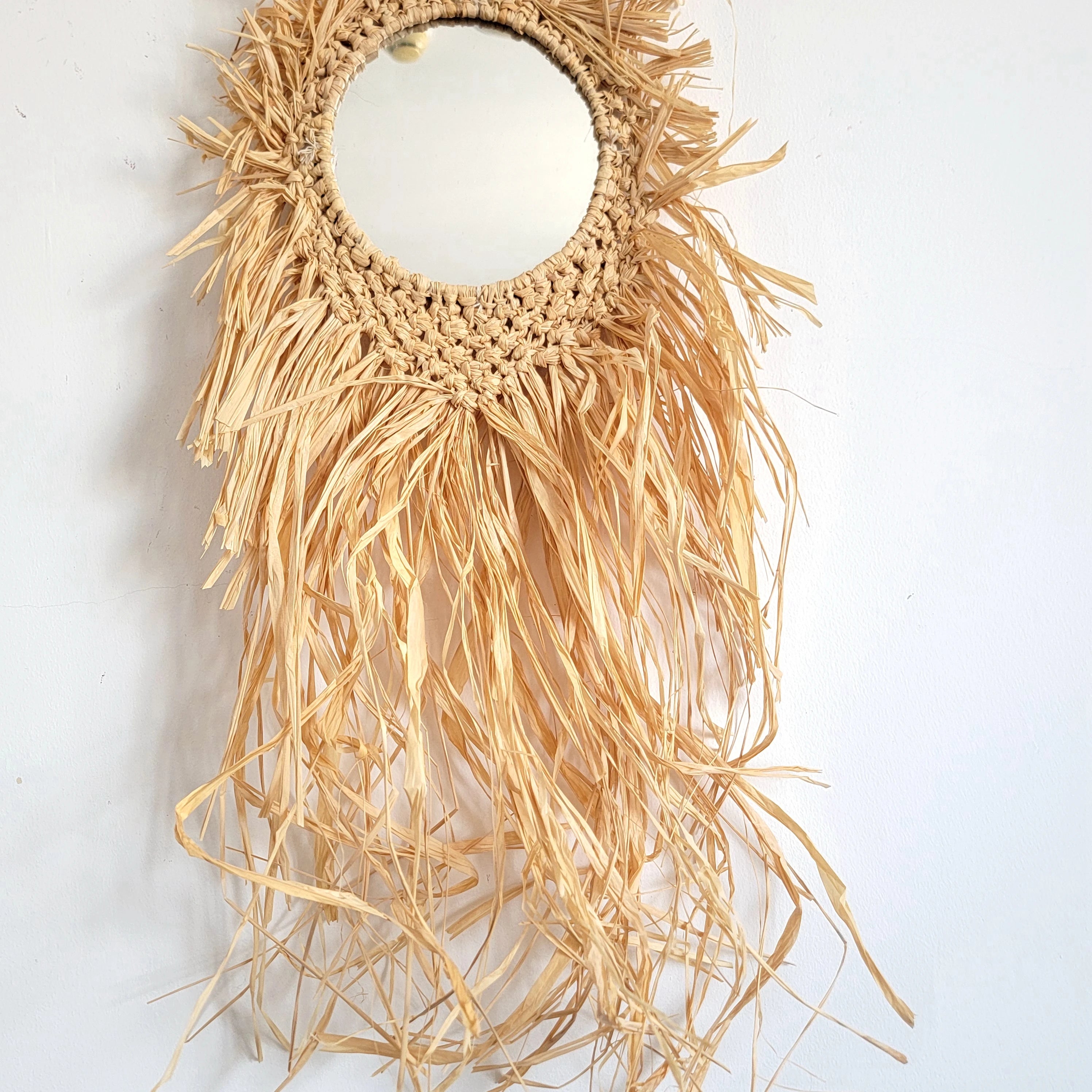 Miroir mural bohème crochet et longues franges