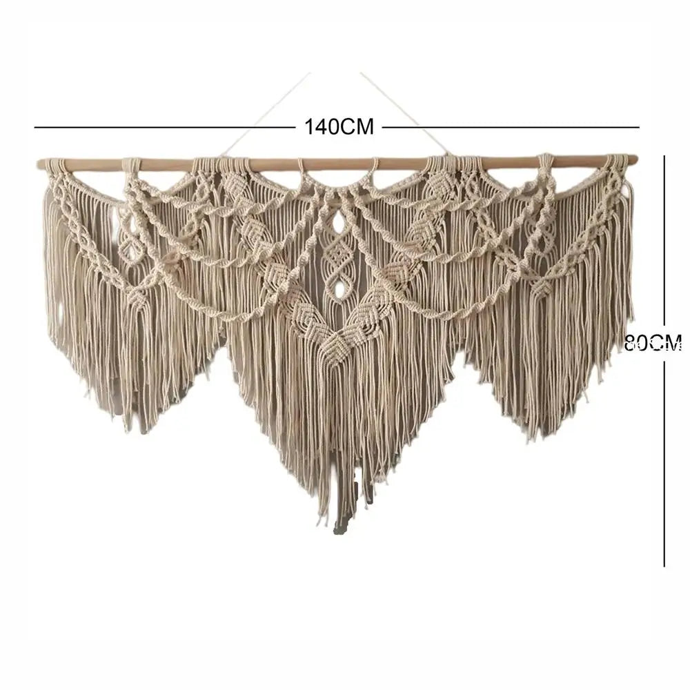 Macramé mural rectangulaire bohème tissé main