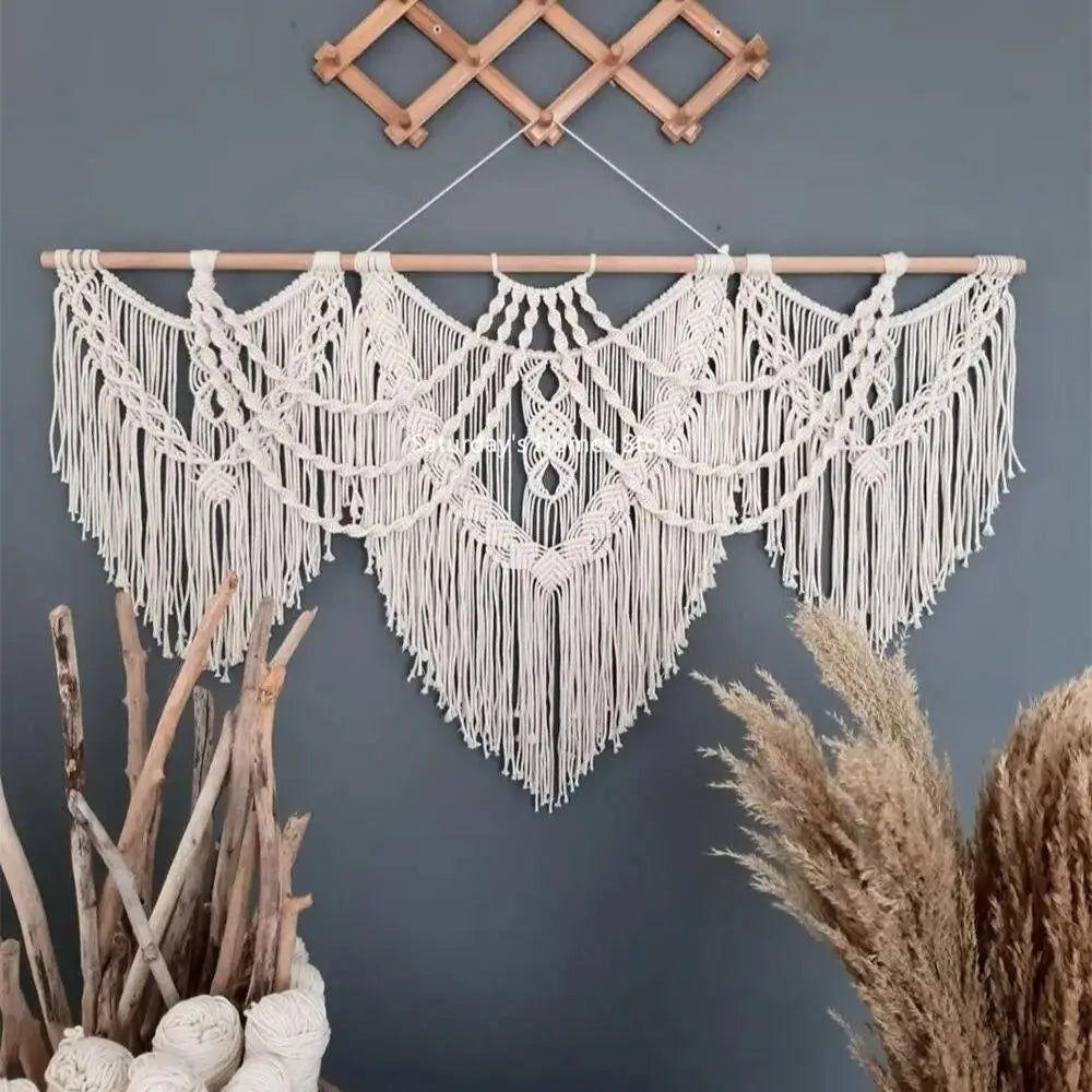 Macramé mural rectangulaire bohème tissé main