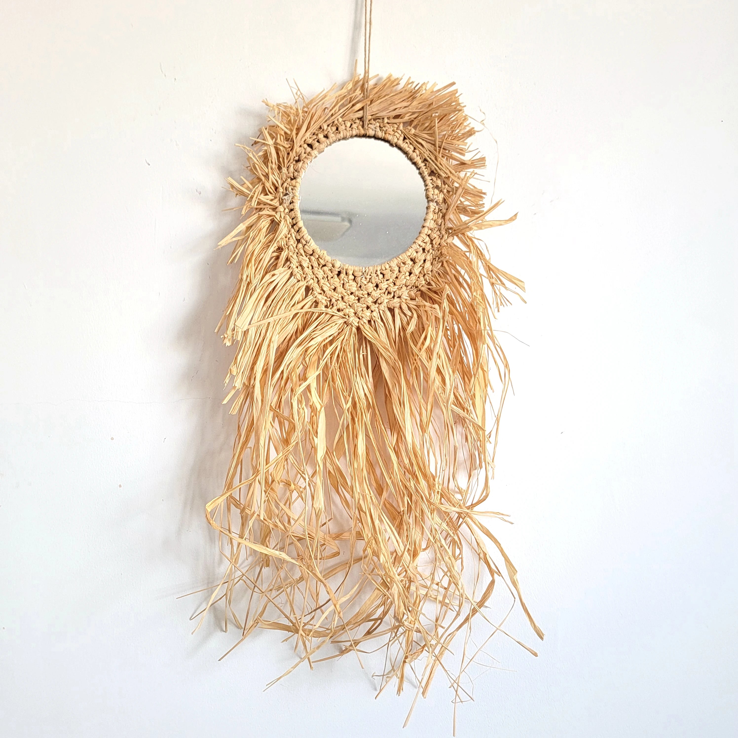 Miroir mural bohème crochet et longues franges