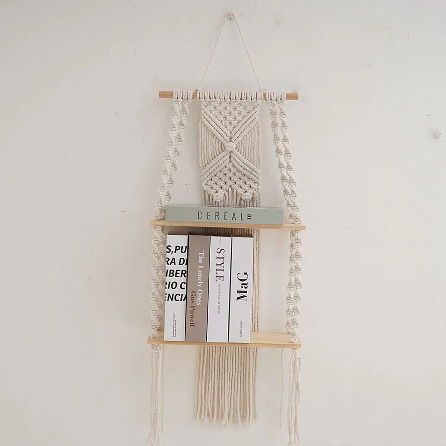 Étagère murale macramé bois naturel