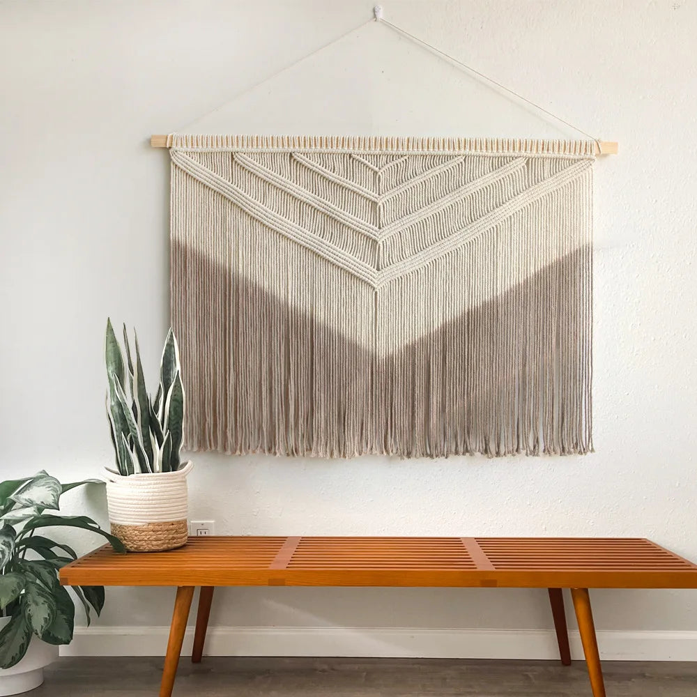 Macramé mural géométrique naturel
