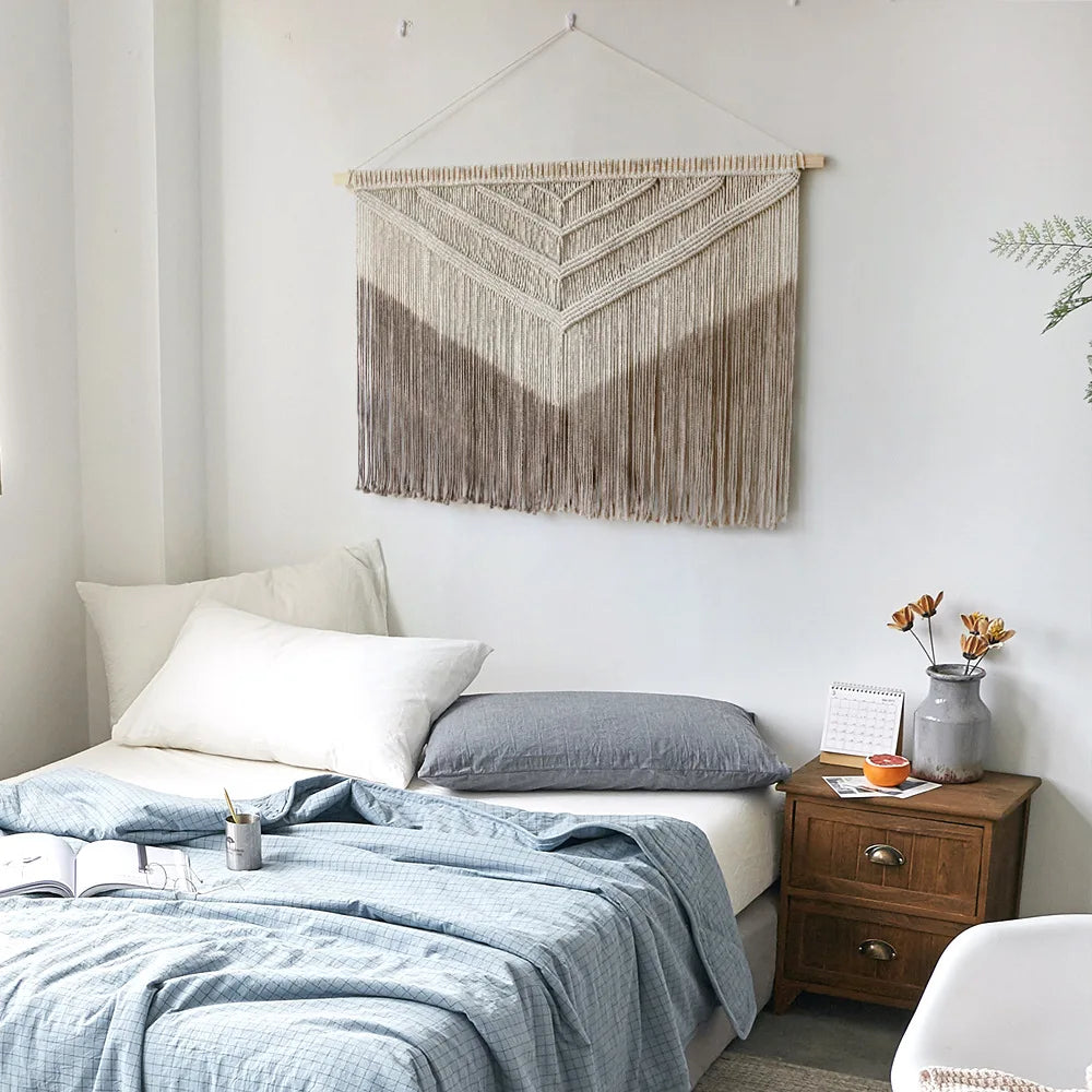 Macramé mural géométrique naturel
