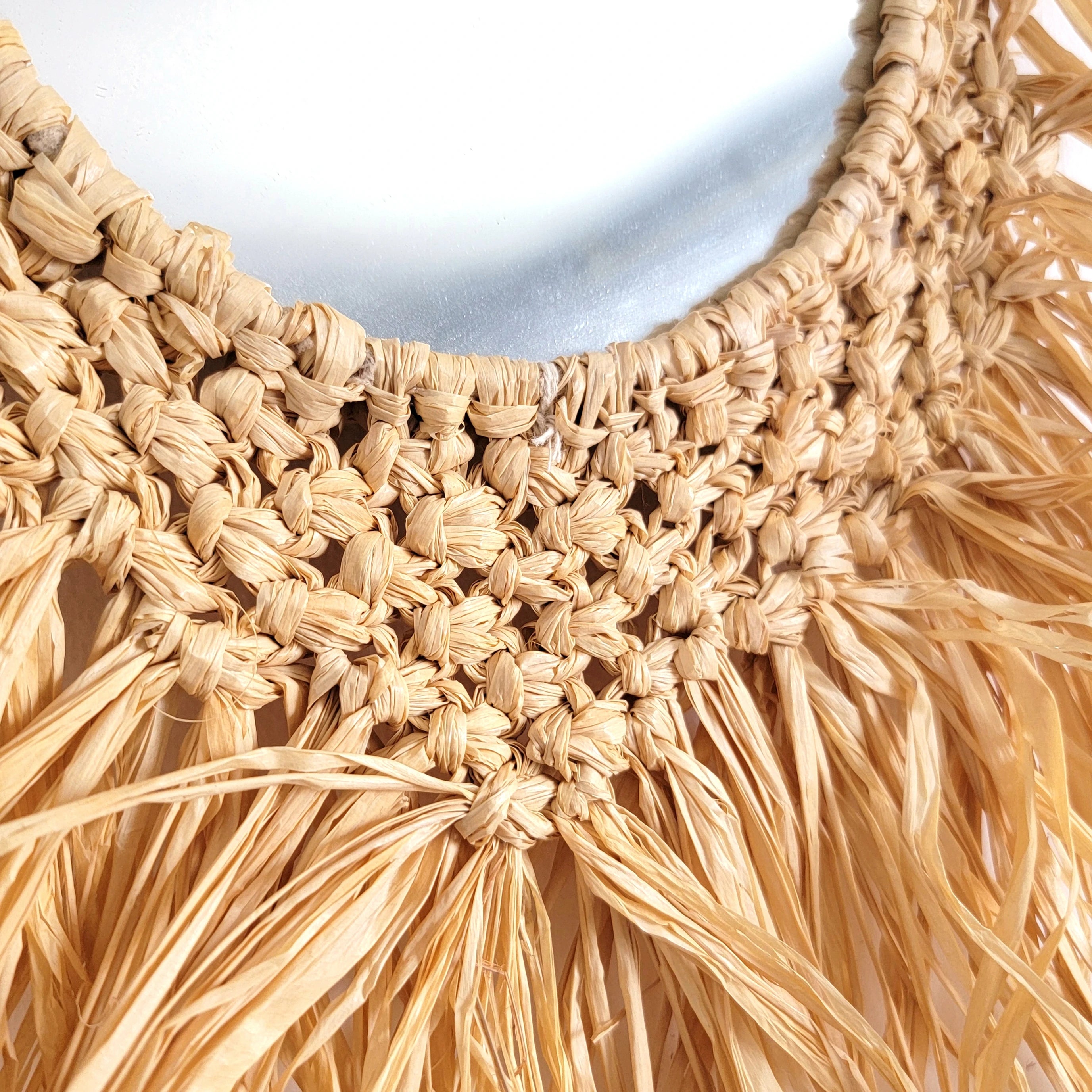 Miroir mural bohème crochet et longues franges