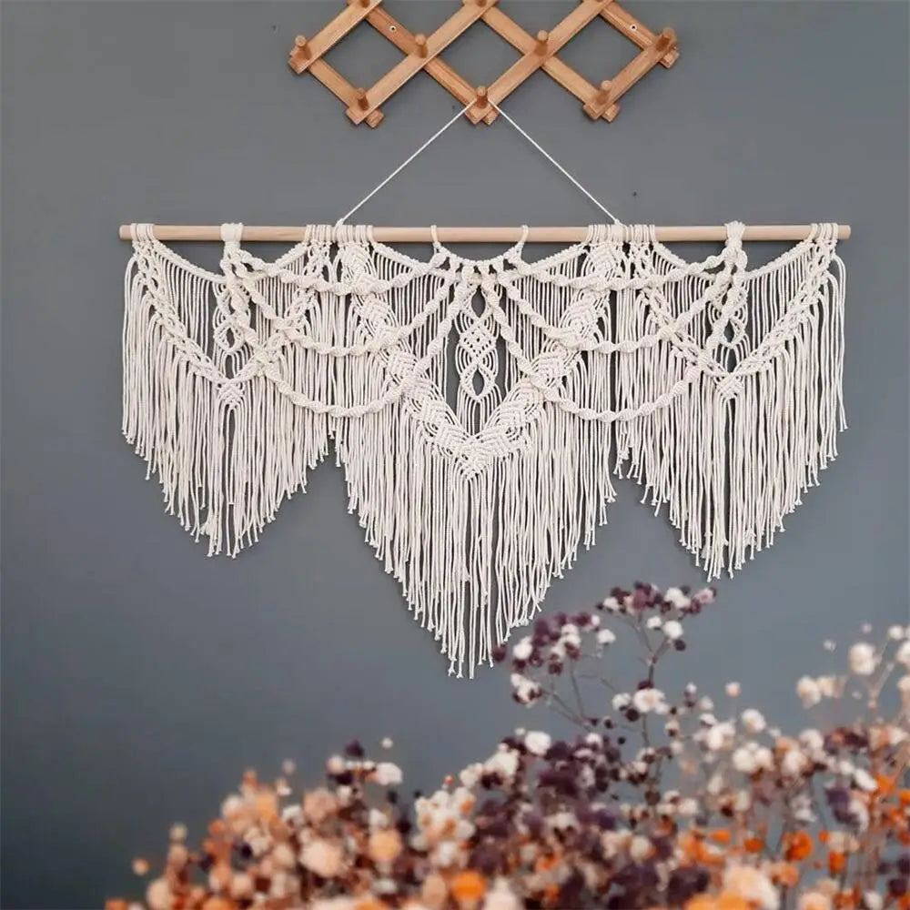 Macramé mural rectangulaire bohème tissé main