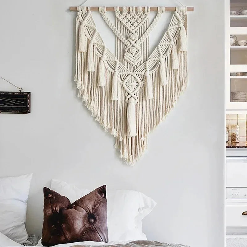 Macramé mural géométrique bohème tissé main