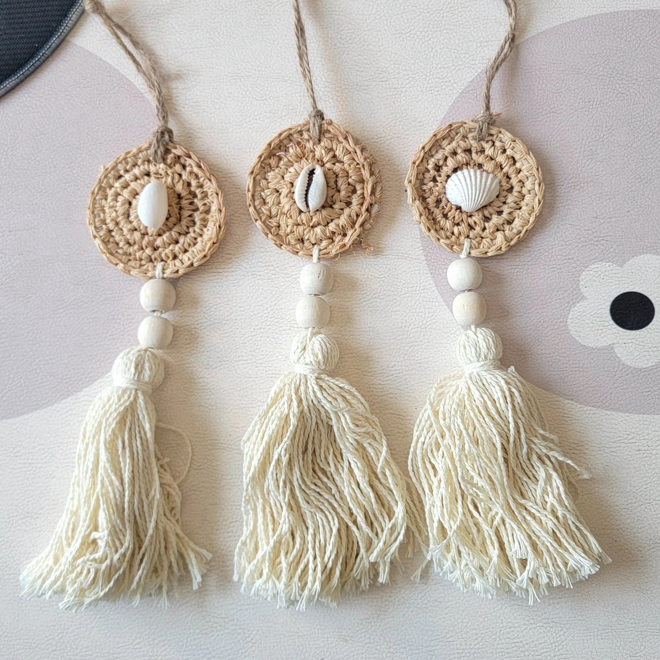 Suspensions macramé bohèmes coquillages (lot de 3)