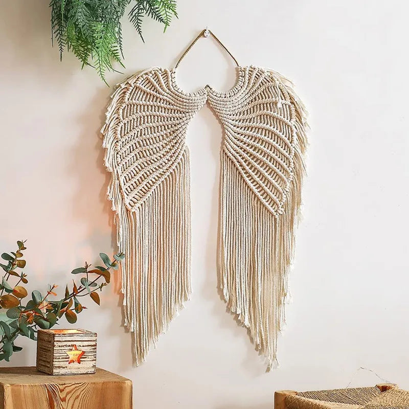 Macramé mural ailes d’ange bohème