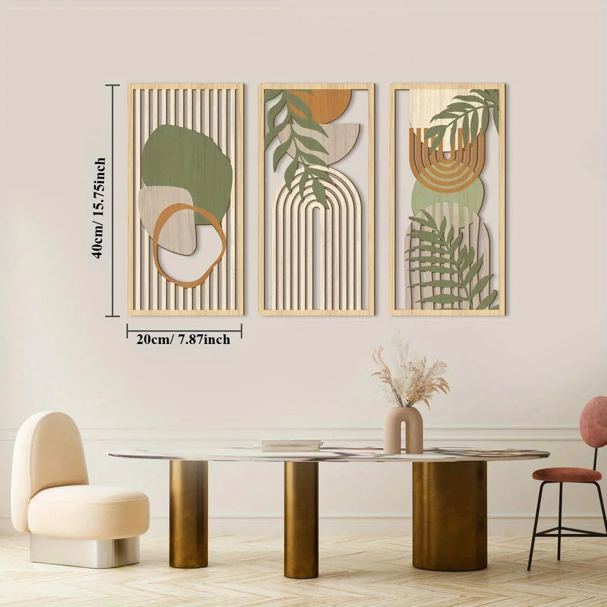 Décoration murale bois abstrait vert sauge (lot de 3)