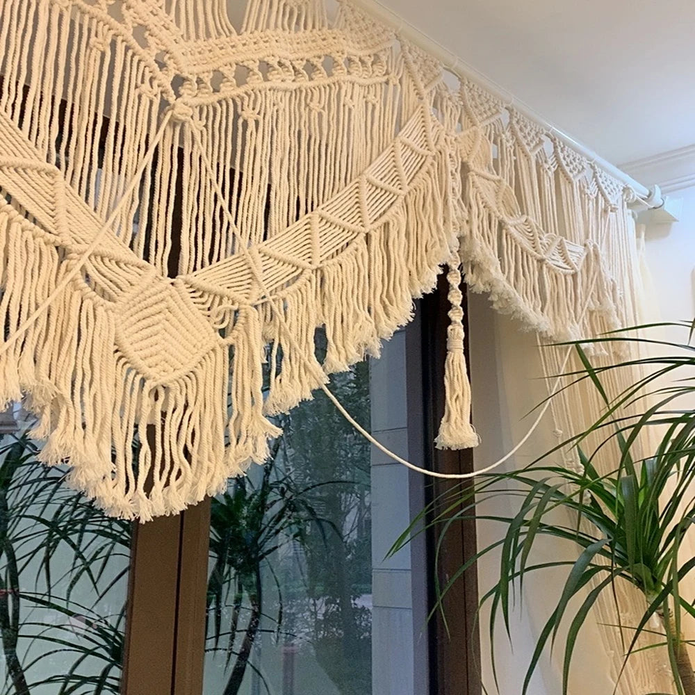 Rideau macramé grand format bohème beige