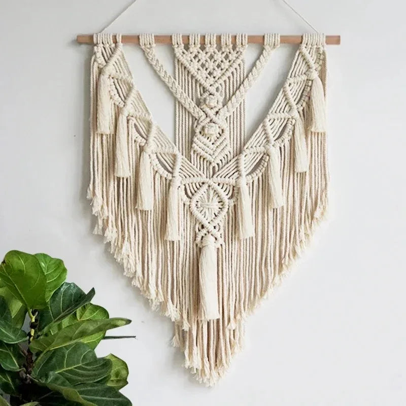 Macramé mural géométrique bohème tissé main