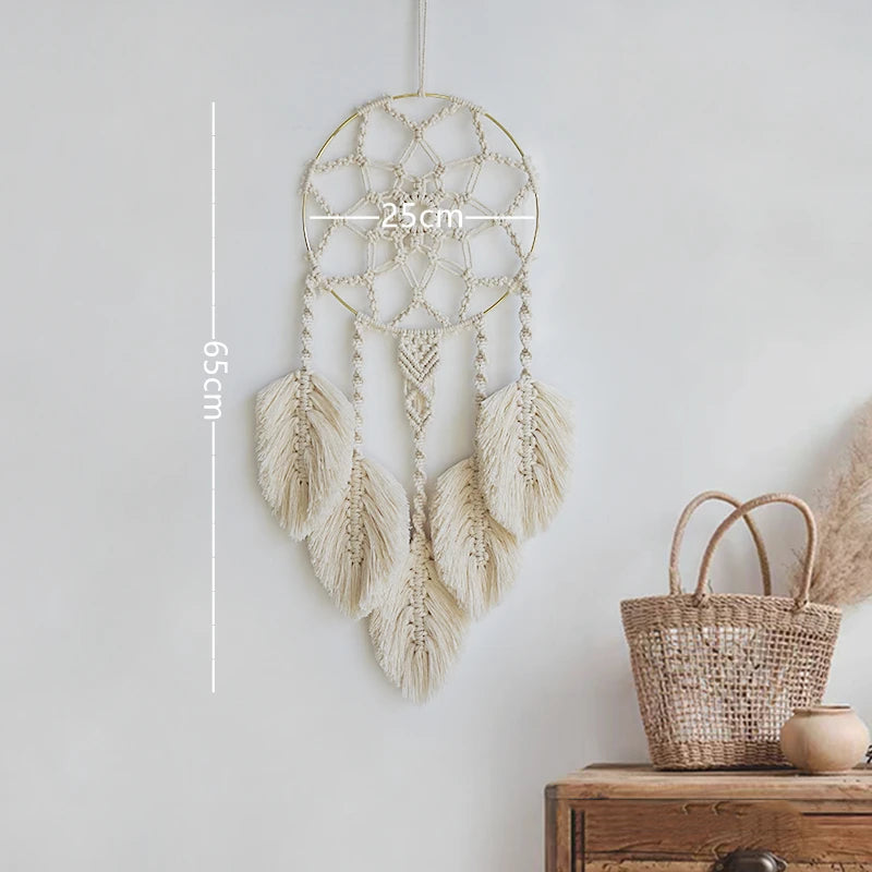 Macramé mural attrape-rêves bohème tissé main