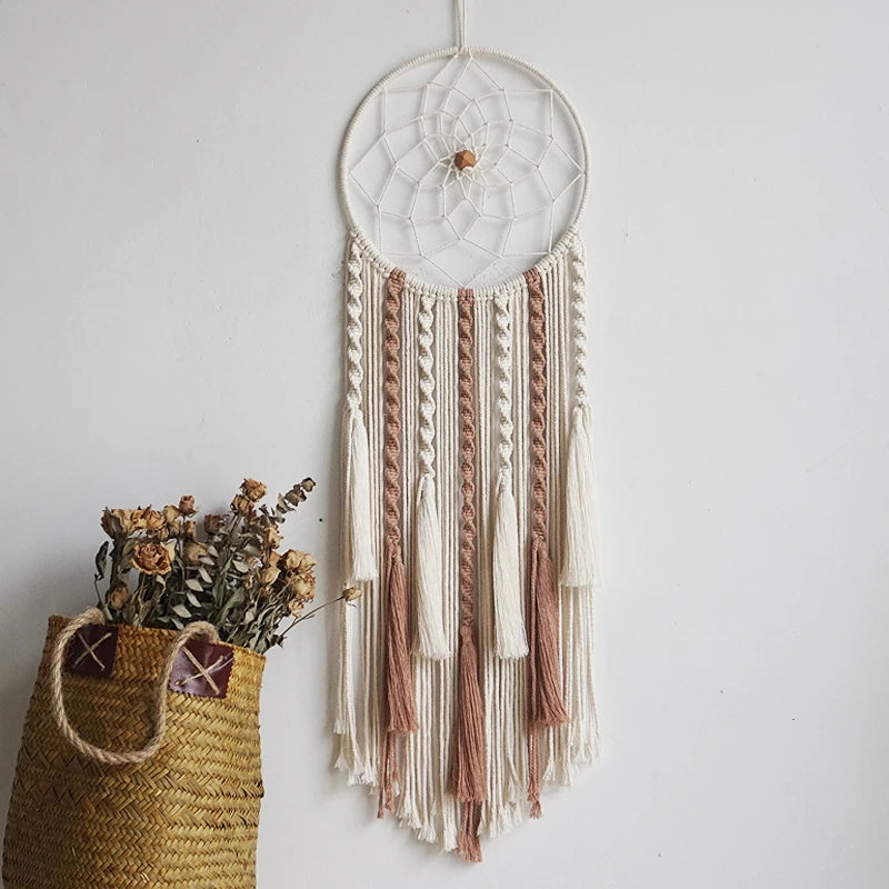 Macramé mural attrape-rêves bohème tissé main