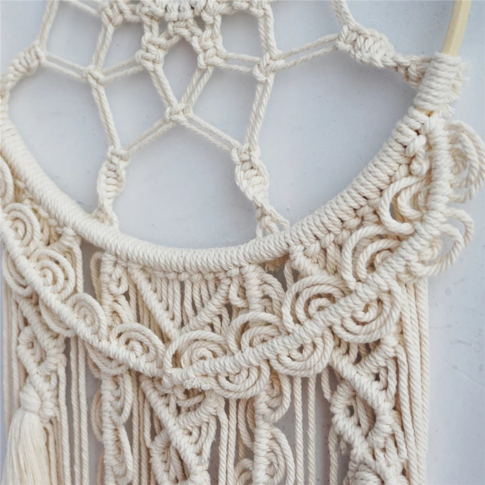Macramé mural attrape-rêves bohème tissé main