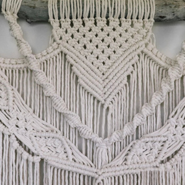 Macramé mural côtier crème tissé main