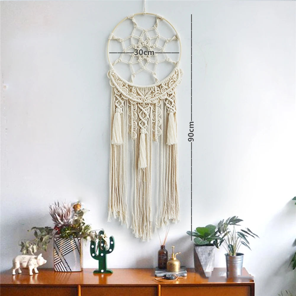 Macramé mural attrape-rêves bohème tissé main