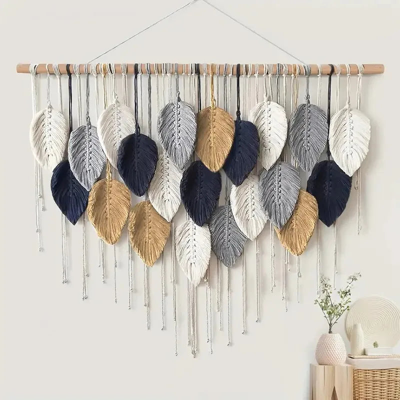 Macramé murale feuilles bohème coloré