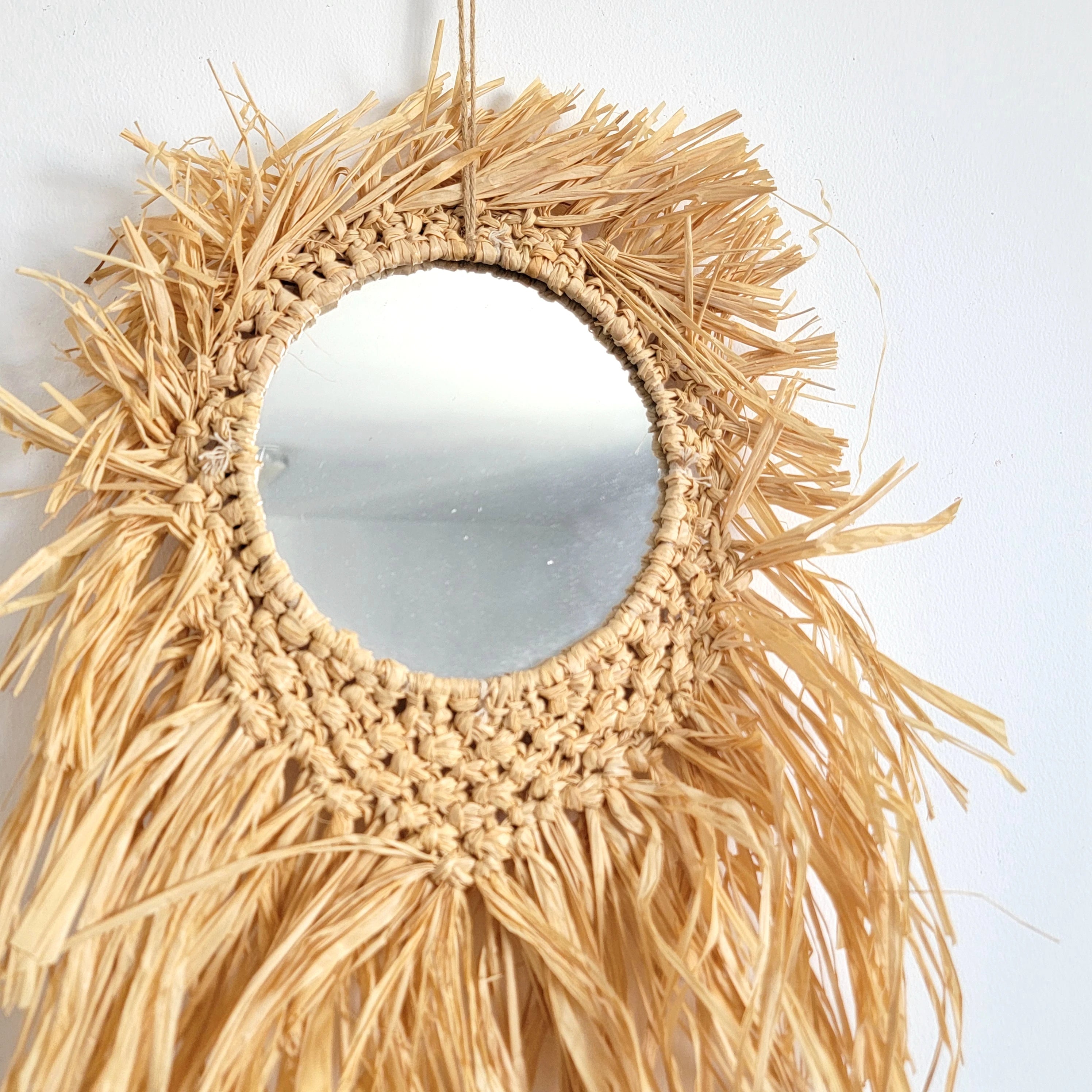 Miroir mural bohème crochet et longues franges