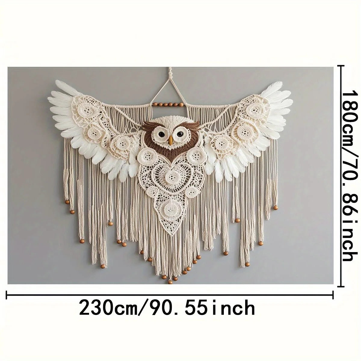 Macramé mural hibou bohème naturel