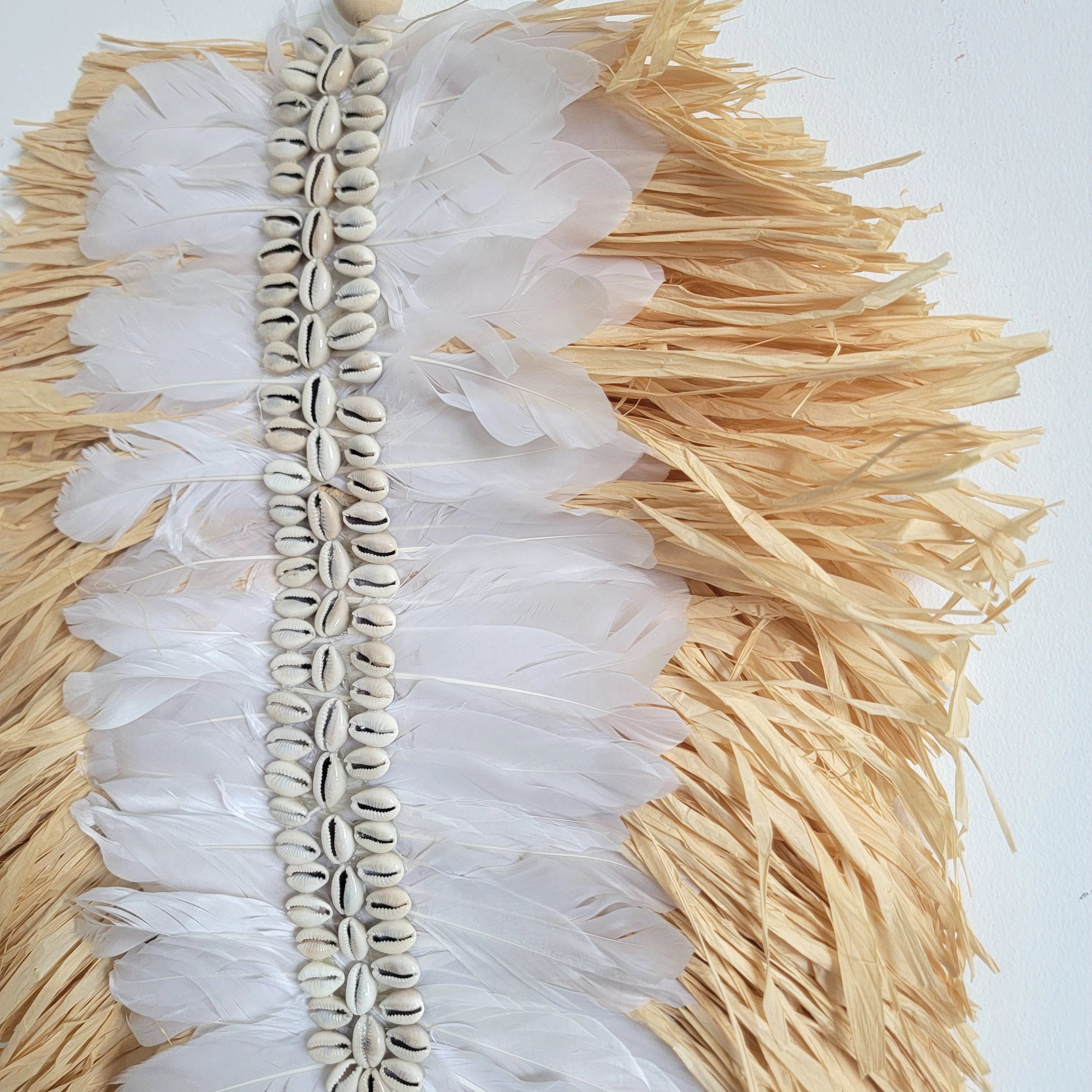 Décoration murale feuille en raphia et plumes
