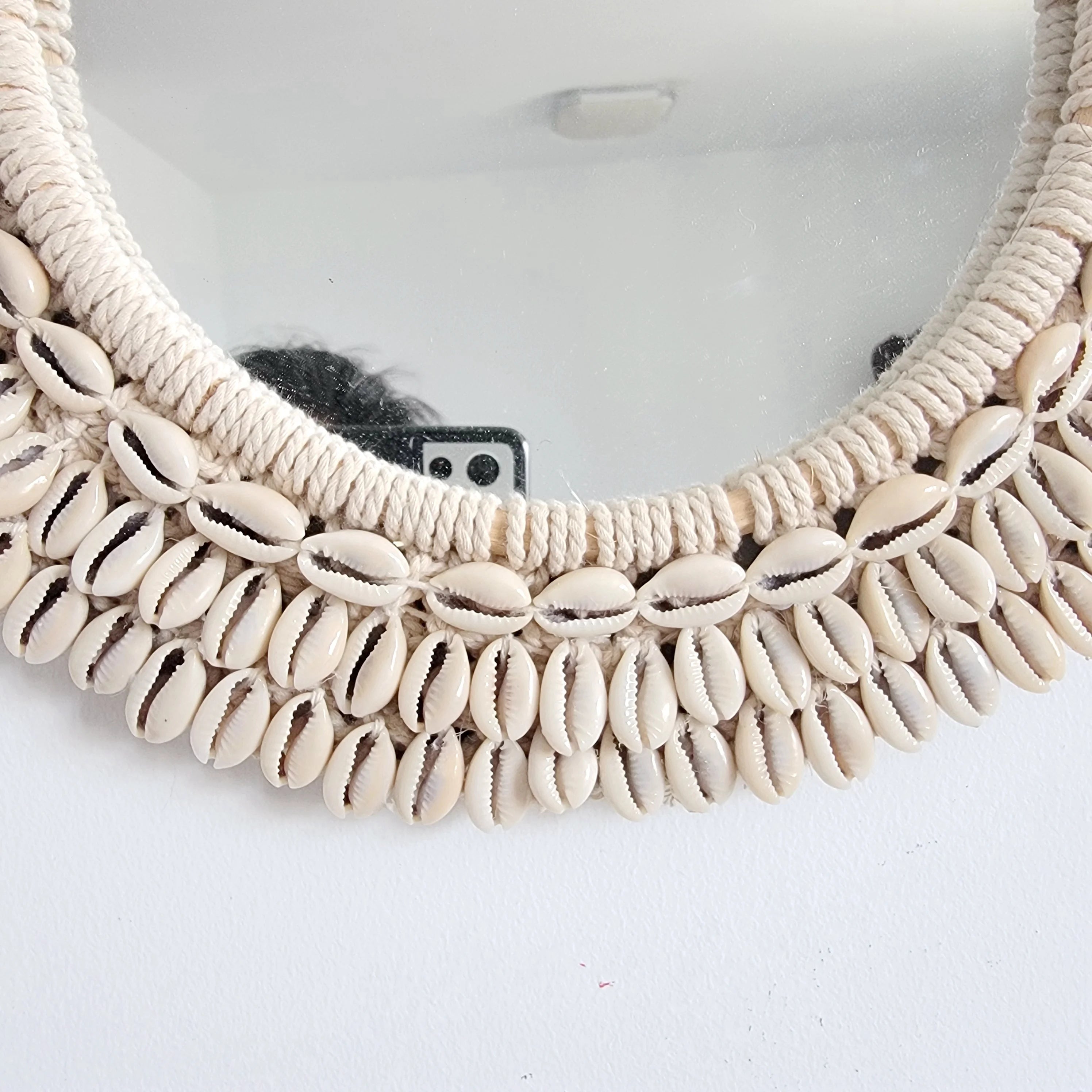 Miroir décoratif rond en coquillages Fait main 31 cm