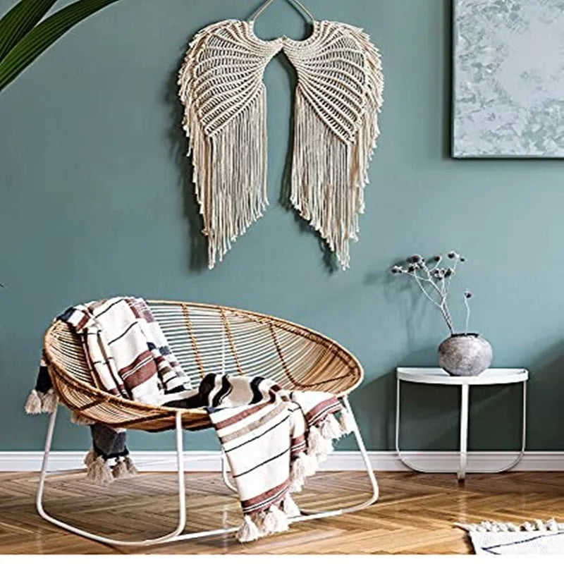 Macramé mural ailes d’ange bohème