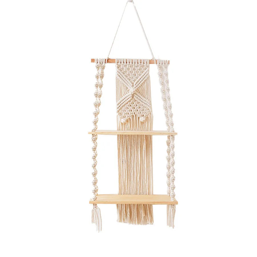 Étagère murale macramé bois naturel