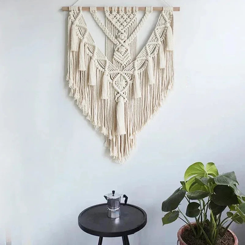 Macramé mural géométrique bohème tissé main