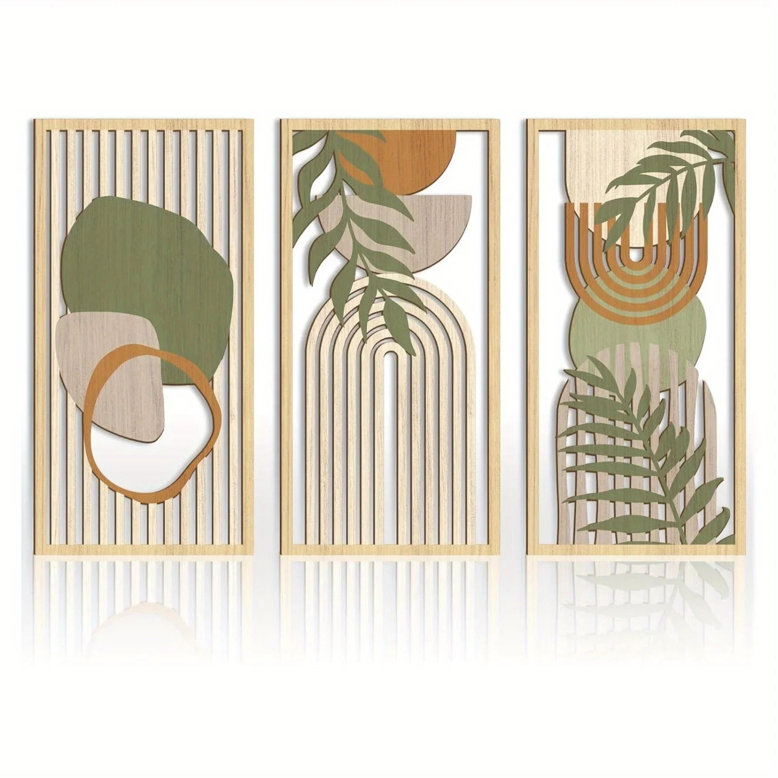 Décoration murale bois abstrait vert sauge (lot de 3)