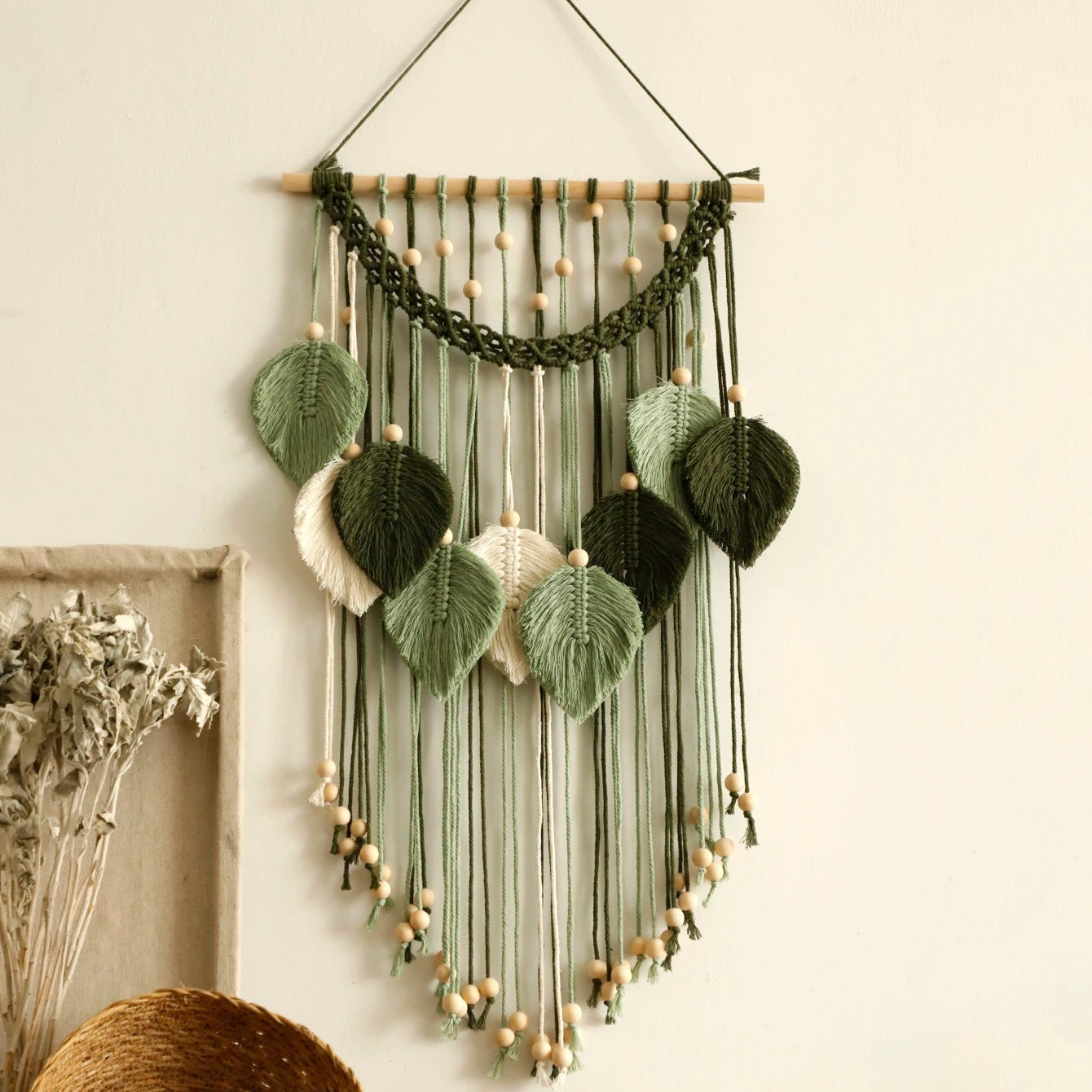 Macramé Mural Bohème Feuilles Tressées