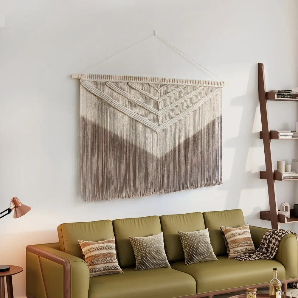 Macramé mural géométrique naturel