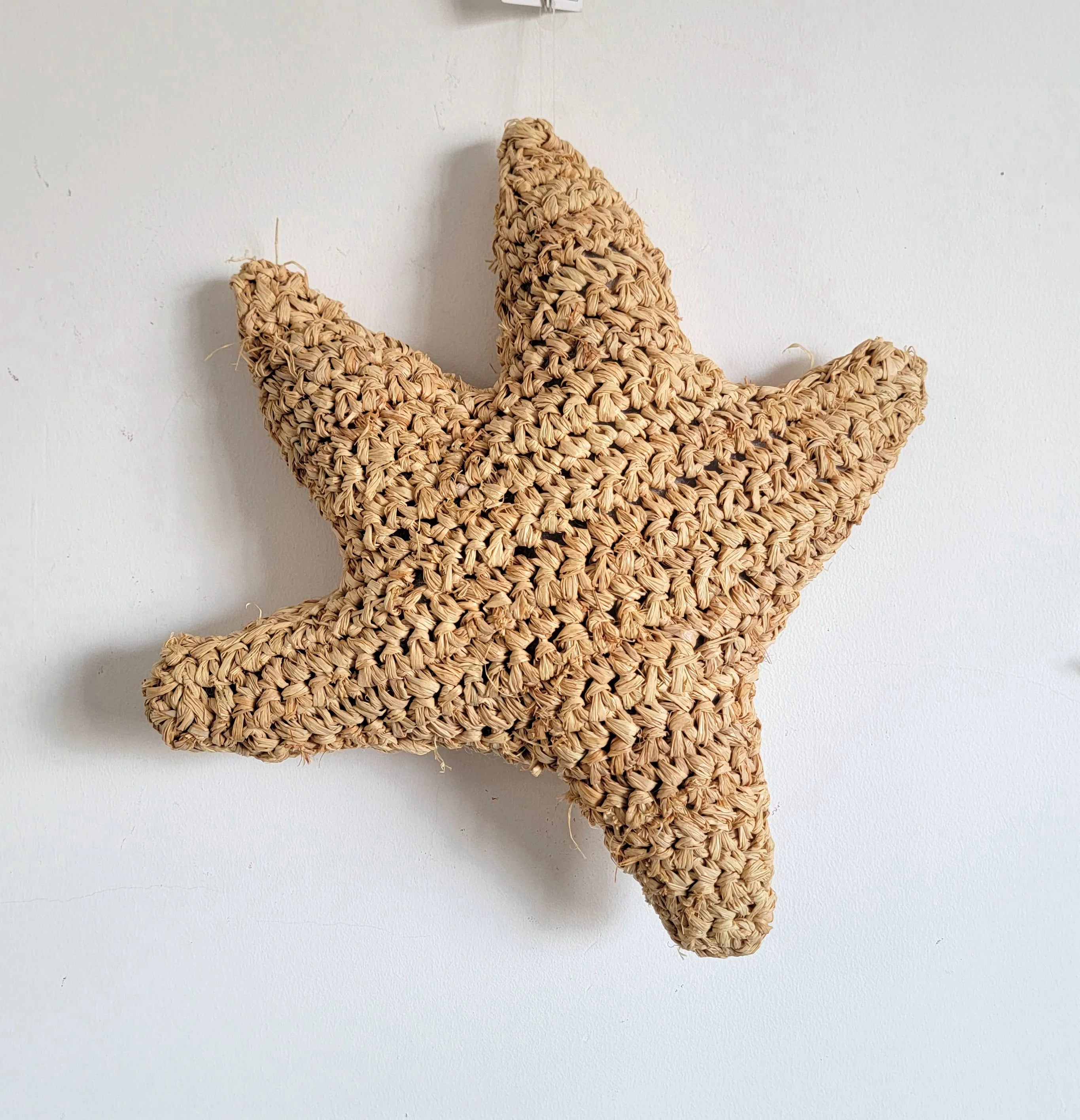 Coussin étoile de mer en raphia naturel bohème