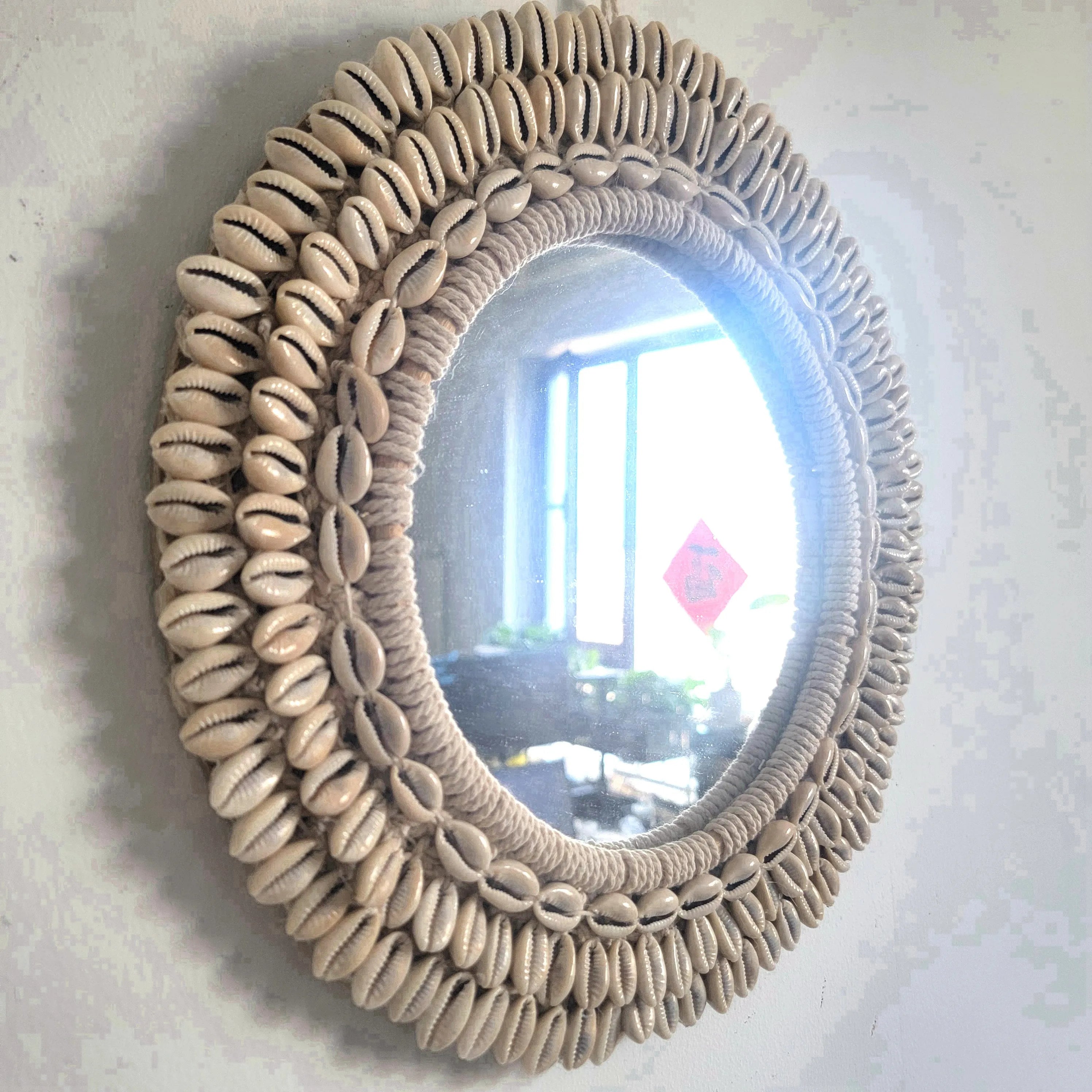 Miroir décoratif rond en coquillages Fait main 31 cm