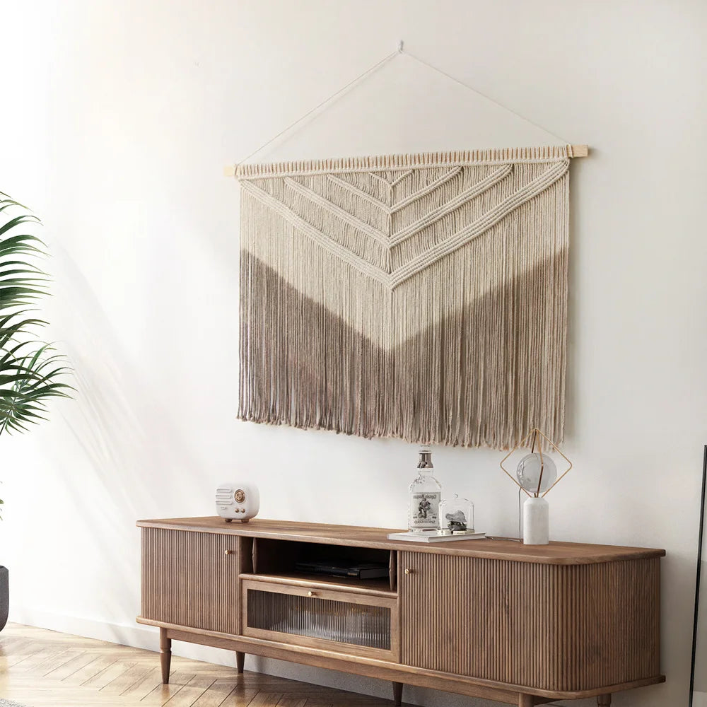 Macramé mural géométrique naturel