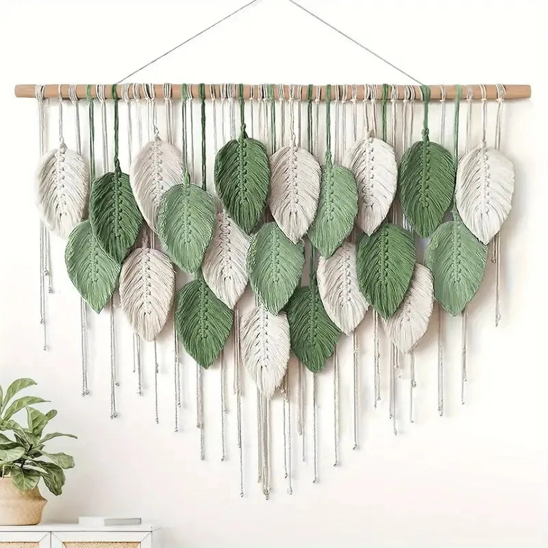 Macramé murale feuilles bohème coloré