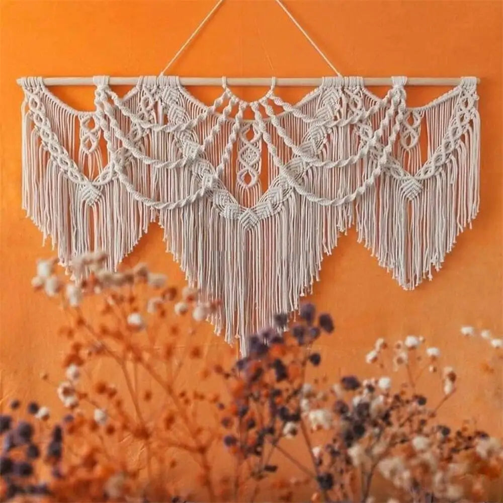 Macramé mural rectangulaire bohème tissé main