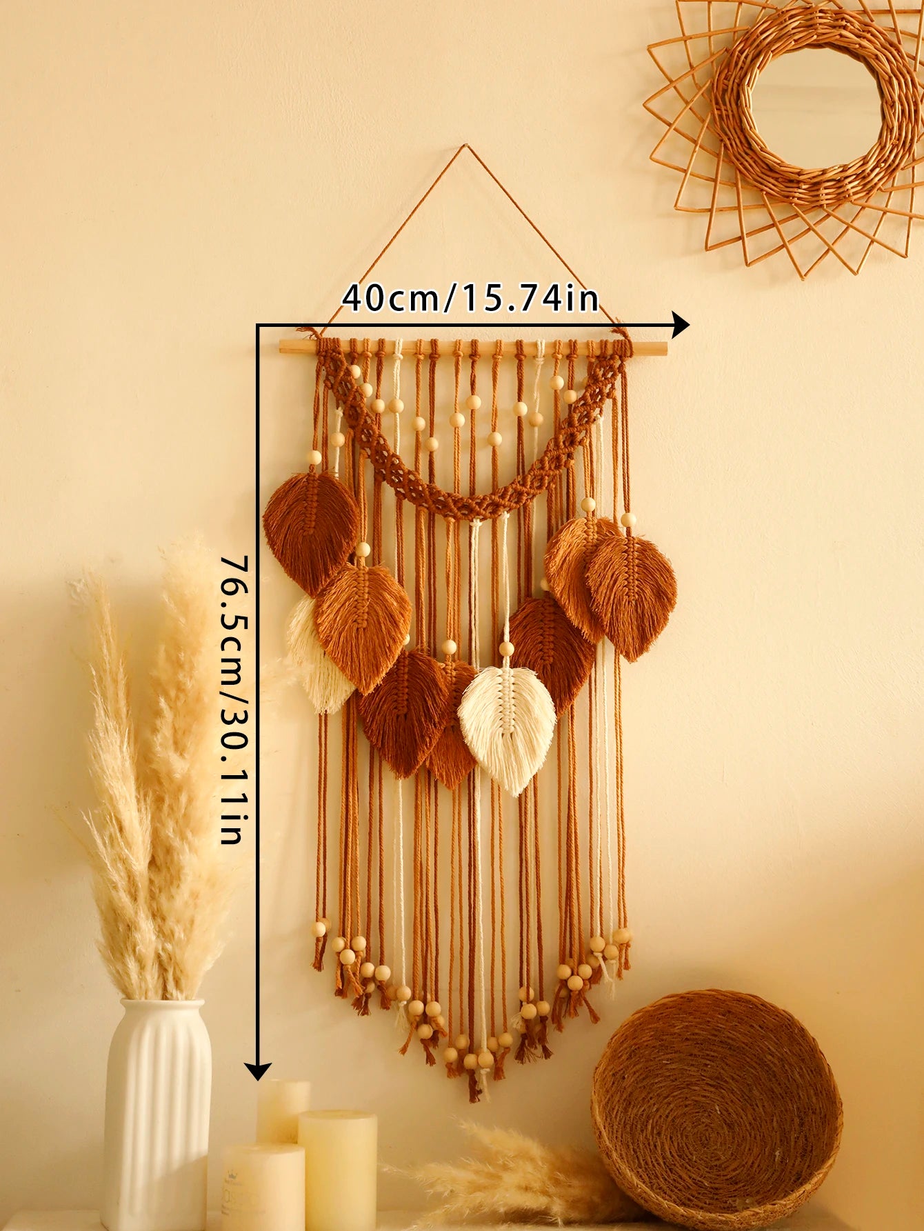 Macramé Mural Bohème Feuilles Tressées
