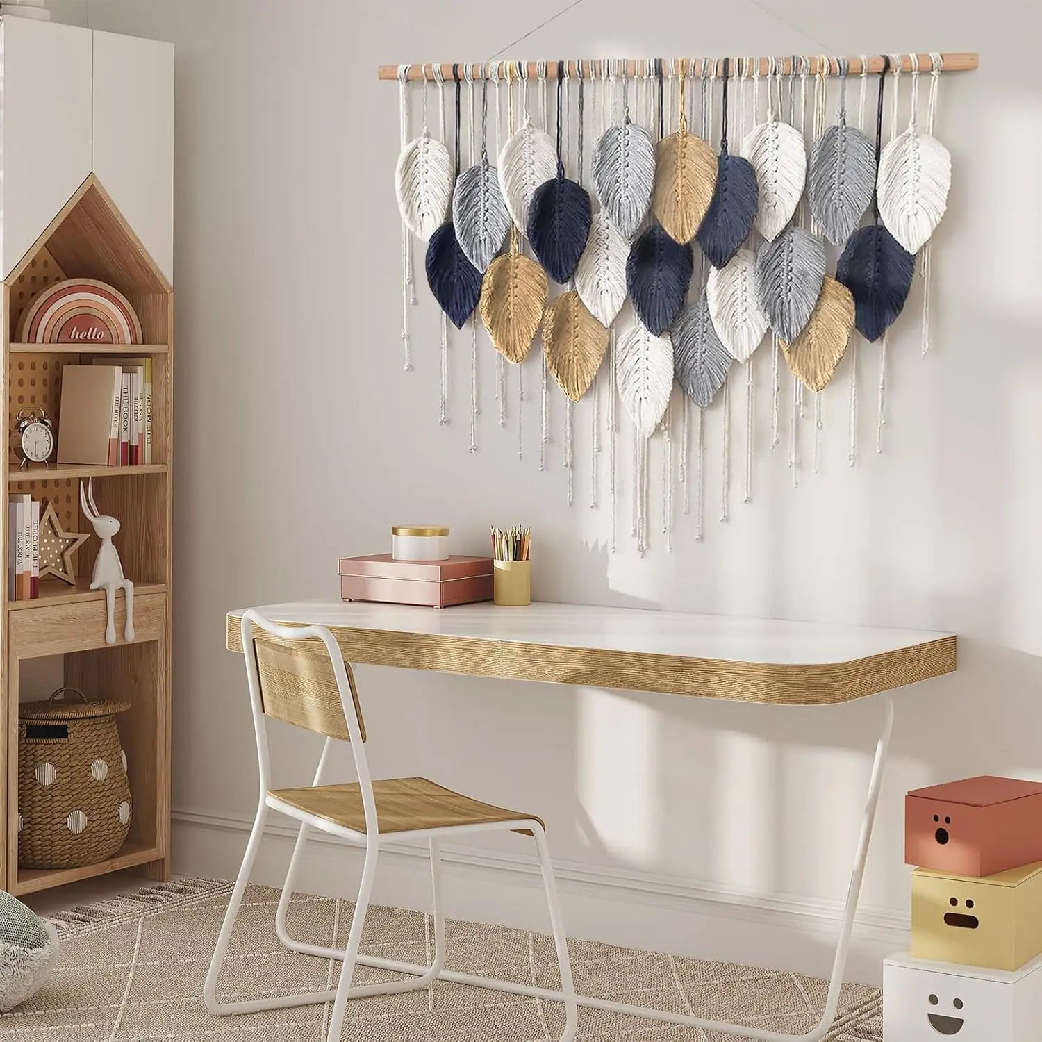 Macramé murale feuilles bohème coloré