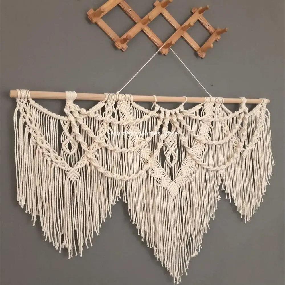 Macramé mural rectangulaire bohème tissé main