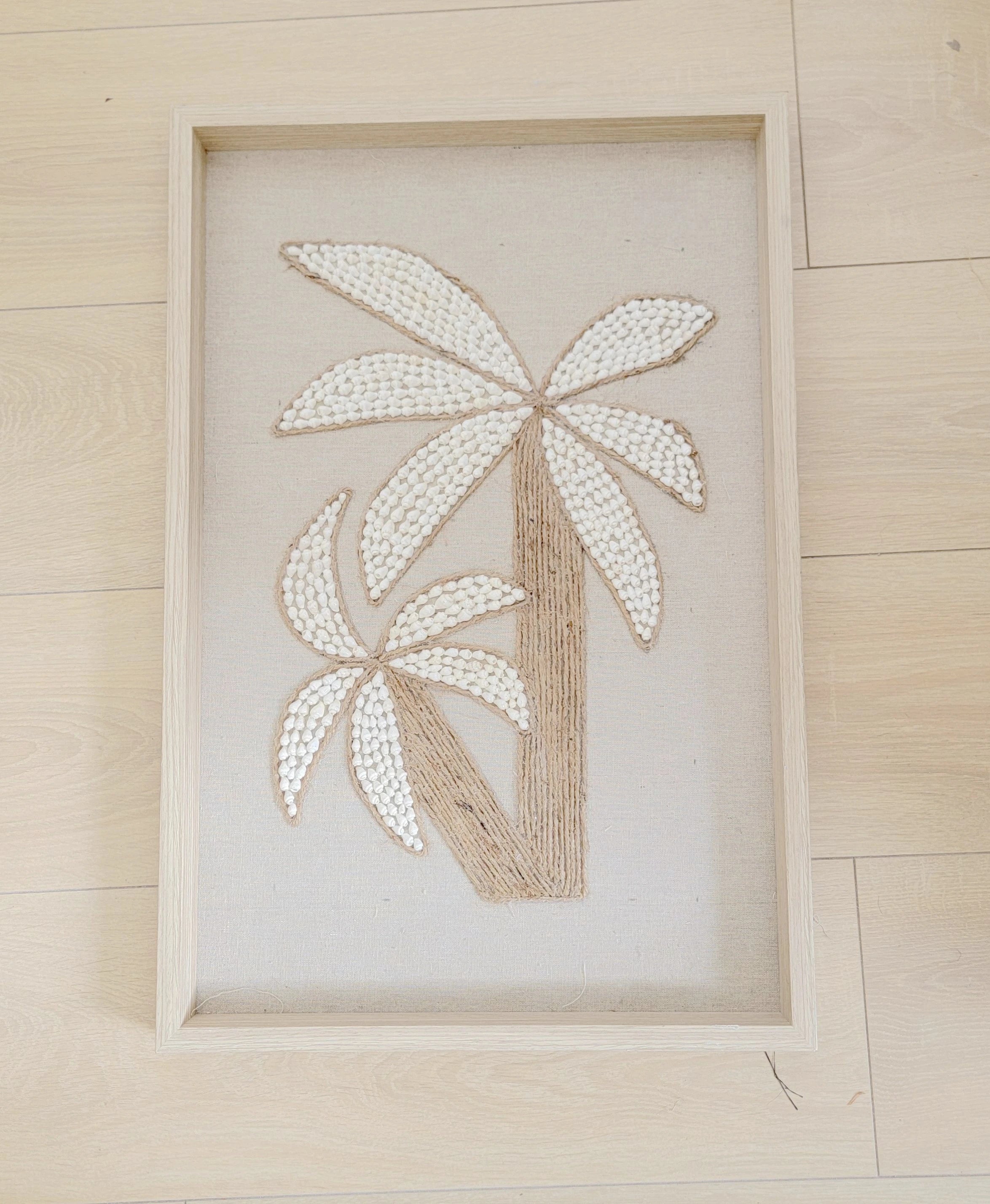 Cadre décoratif murale palmier coquillages bohème