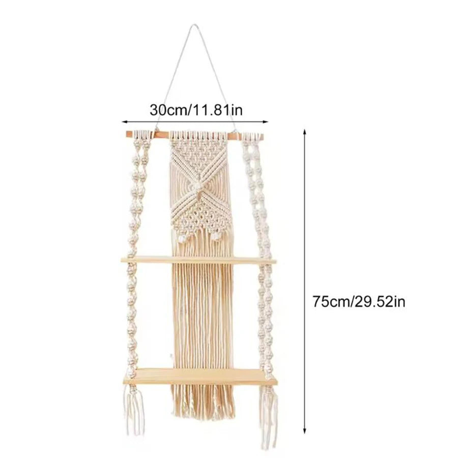 Étagère murale macramé bois naturel