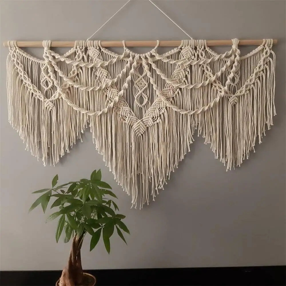 Macramé mural rectangulaire bohème tissé main
