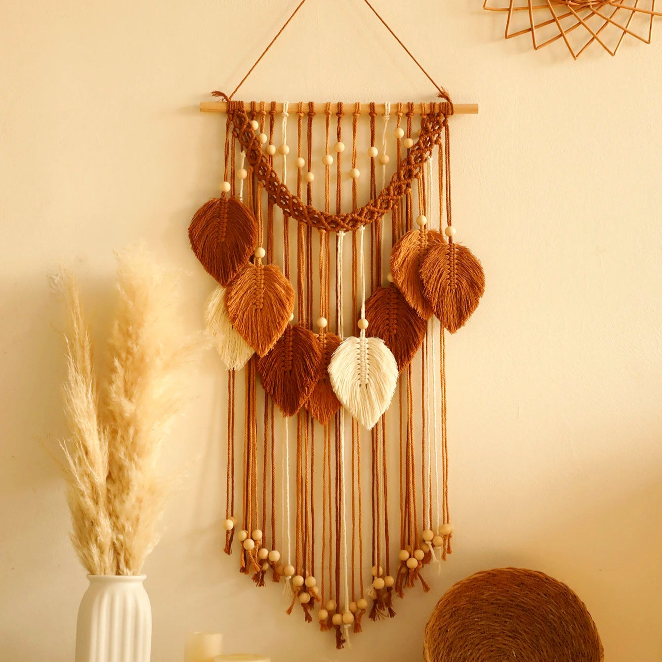 Macramé Mural Bohème Feuilles Tressées