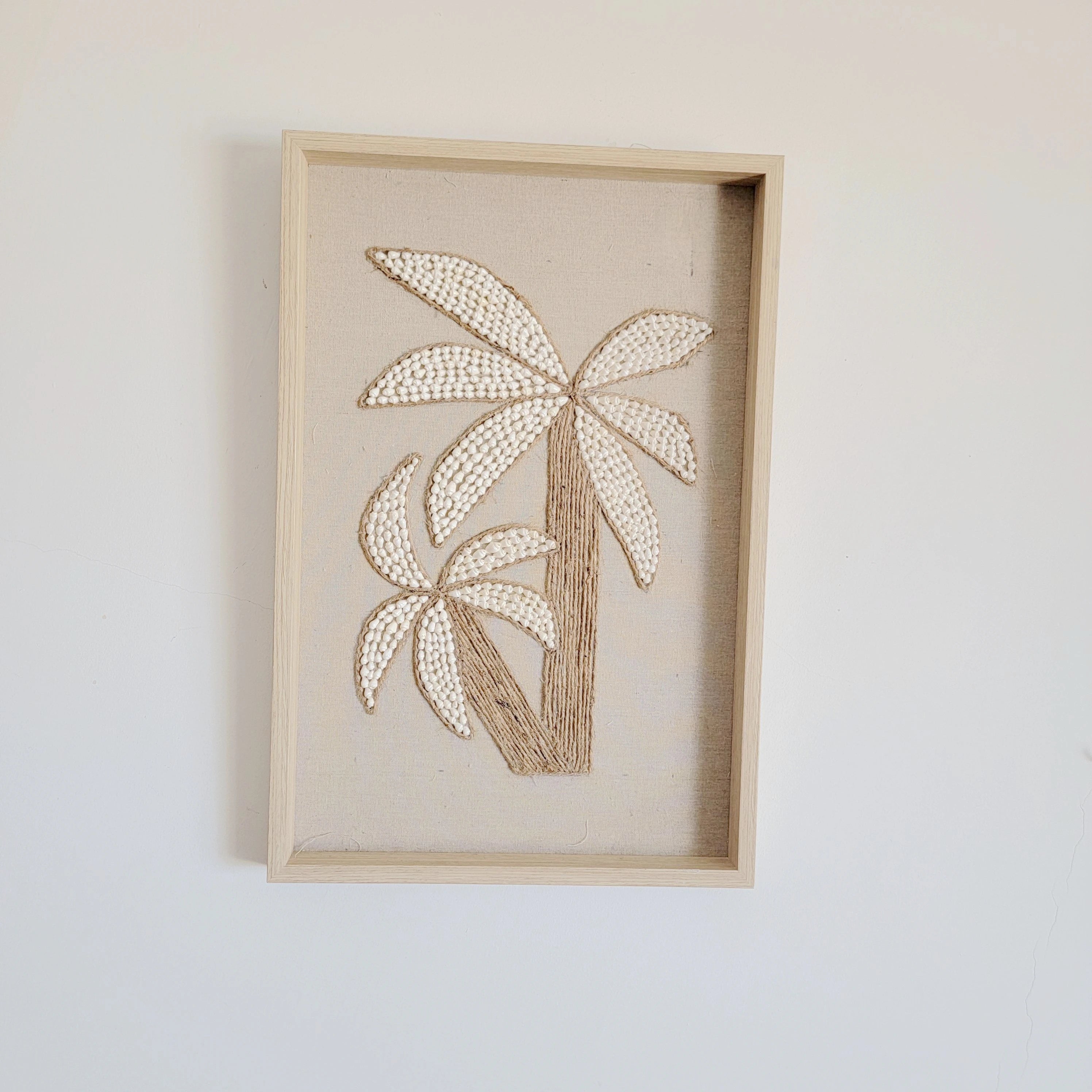 Cadre décoratif murale palmier coquillages bohème
